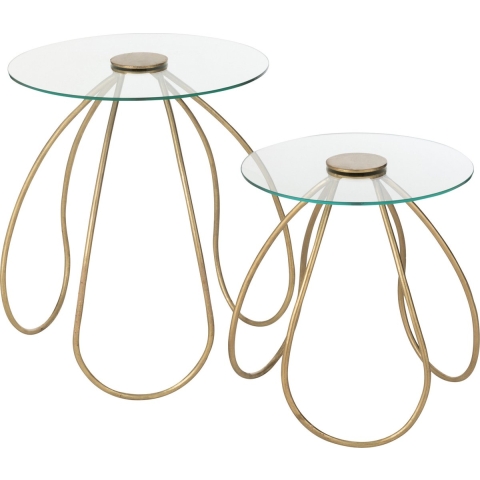 J-Line tafel Rond - metaal|glas - goud - 2 stuks