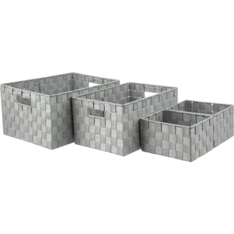 Set van 4x gevlochten opbergmanden polyester grijs -