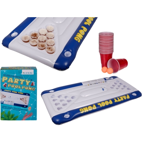 Opblaasbaar beer pong luchtbed met bekers en balletjes -