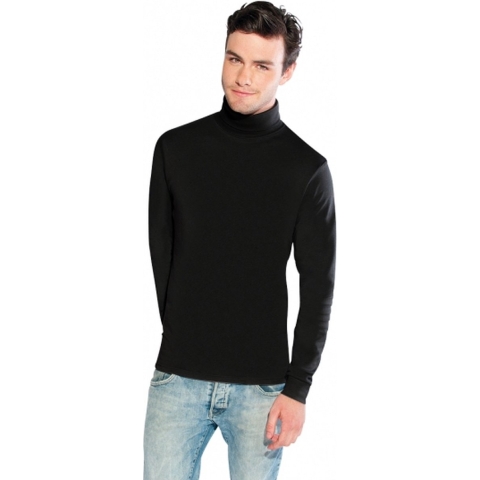 Luxe col hals t-shirt voor heren - lange mouwen - zwart - coltrui - winterkleding XL -