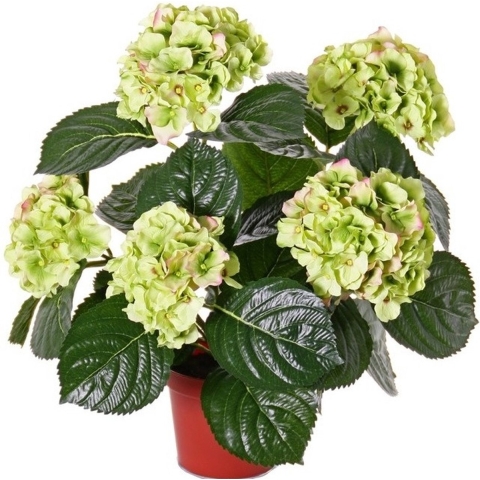 Mooie kunstplant met bloemen - Hortensia - roze - H36 cm - Dia 10 cm -