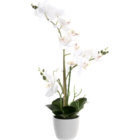 Orchidee bloemen kunstplant in witte bloempot - witte bloemen - H60 cm -