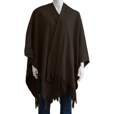 Luxe omslagdoek/poncho - donker bruin - 180 x 140 cm - fleece - Dameskleding accessoires One size -
