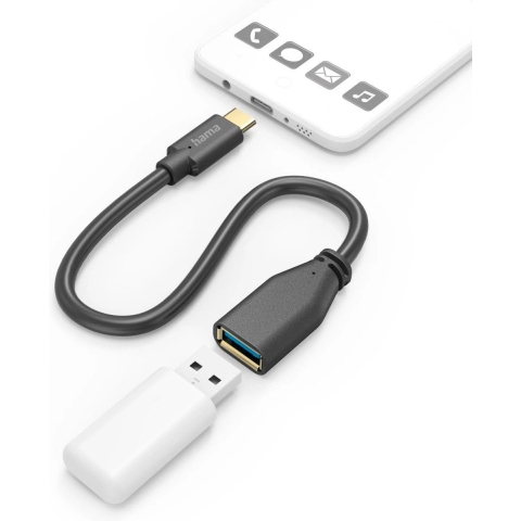 Hama USB-adapterkabel OTG USB-C-stekker - USB-A-aansluiting 15 Cm Zwart
