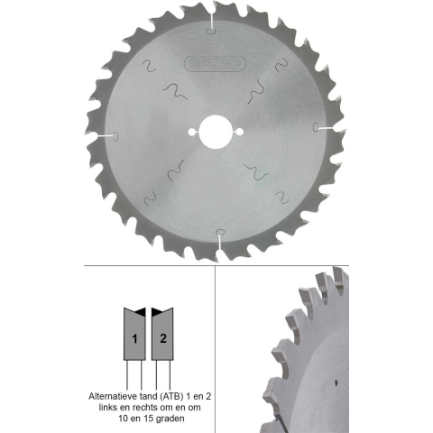 Spero 250mm hout TCT zaagblad 24 tands - asgat 30mm - SPW-250-24-30