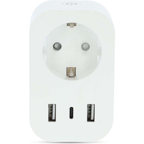 Nedis SmartLife Slimme Stekker | Wi-Fi | IP21 | Energiemeter | 3680 W | Type F (CEE 7/7) / 1x USB-C™ / 2x USB | 0 - 55 °C | Android™ / IOS | Wit | 1