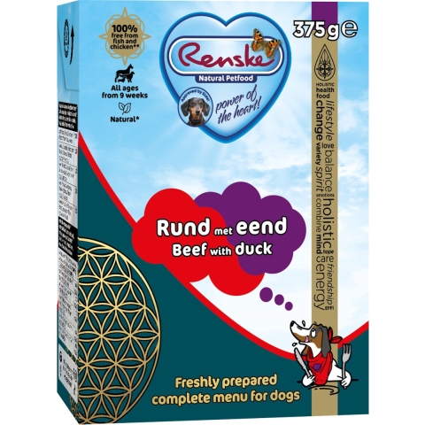 Renske vers bereid rund met eend natvoer hond (tetrapak) 12 x 375 g