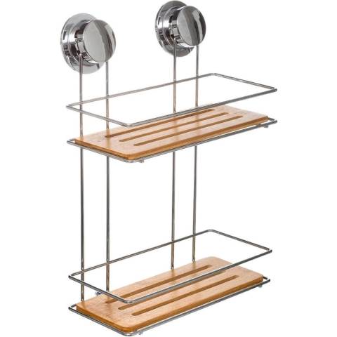 5Five Doucherekje - 2-laags - metaal| bamboe - zuignap - 25x13x36 cm