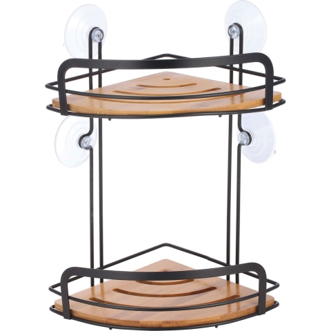 MSV doucherekje - 2-laags - zwart - H34 cm - metaal|bamboe - luxe