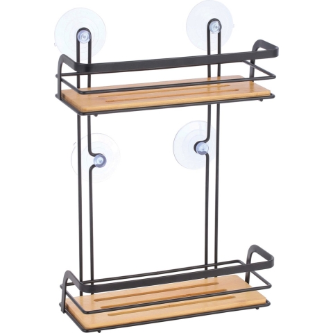 MSV doucherekje - 2-laags - zwart - H37 cm - metaal|bamboe - luxe