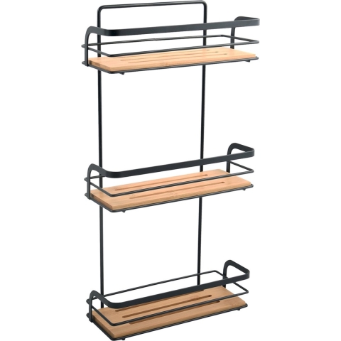 MSV doucherekje - 3-laags - zwart - H49 cm - metaal|bamboe - luxe