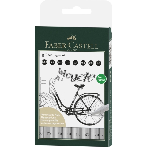 Faber Castell FC-166008 Tekenpen FC Ecco Pigment 8st. Lijn Breedtes 0.05 - 0.7 Mm