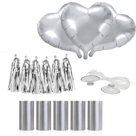 Trouwauto decoratie pakket - Bruiloft - zilver - just married -