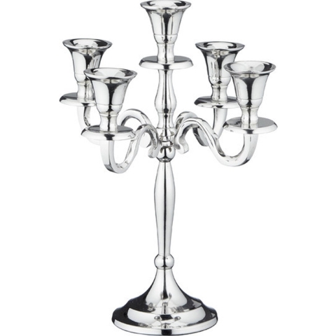 Luxe kandelaar - klassiek zilver - 27 cm - metaal - 5 armen - kaarshouder dinerkaarsen -