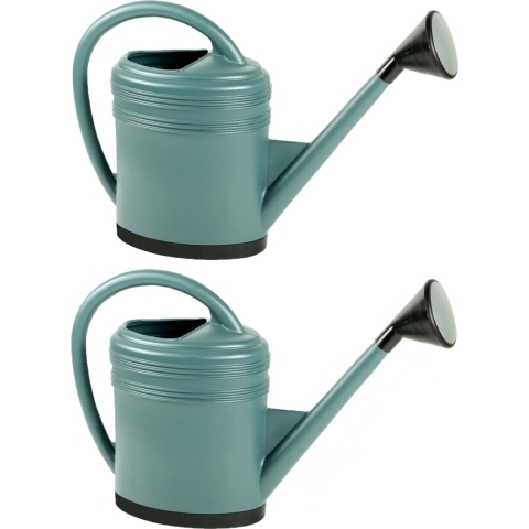 2x stuks kunststof gieters groen met verstevigde bodem en metalen broeskop 15 liter -