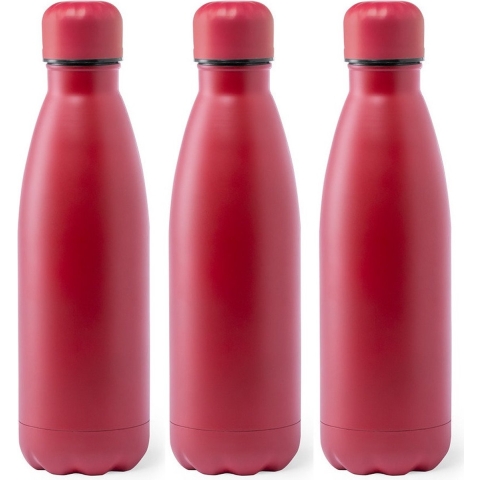3x Stuks Rvs waterfles/drinkfles rood met schroefdop 790 ml -