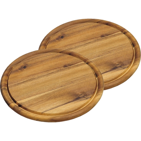 Broodplank/serveerplank/snijplank - 4x stuks - rond - met sapgroef - Dia 25 cm - Acacia hout -