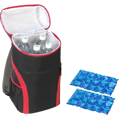 Grote koeltas rugtas/rugzak zwart/rood met 2 stuks flexibele koelelementen 19 liter -