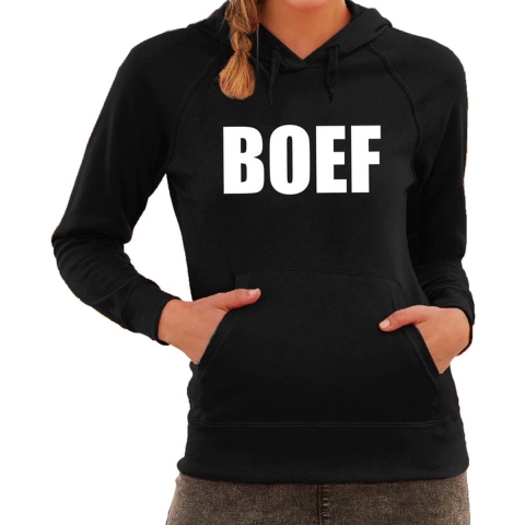 Boef tekst hoodie zwart dames M -