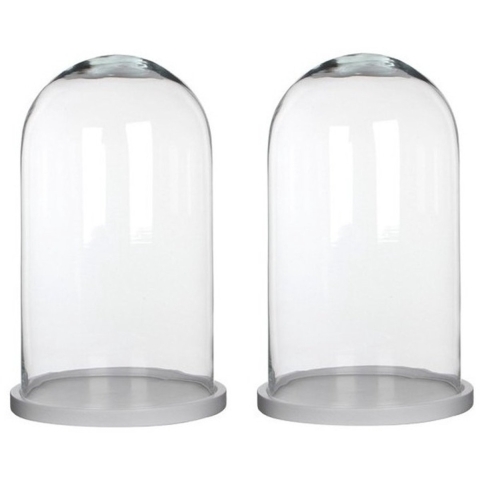 2x Glazen decoratie stolpen Hella op wit houten plateau 23 x 38 cm -