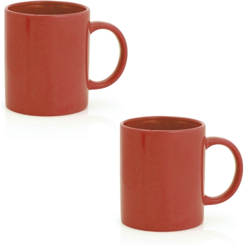 Koffie mokken/bekers - 6x - keramiek - glans - met oor - rood - 370 ml -