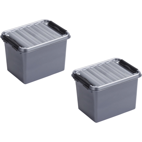 8x stuks sunware q-line opberg box/opbergdoos - 3 liter - 20 x 15 x 14 cm - kunststof - grijs -