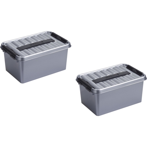 6x stuks sunware q-line opberg box/opbergdoos - 6 liter - 30 x 20 x 14 cm - kunststof - grijs -