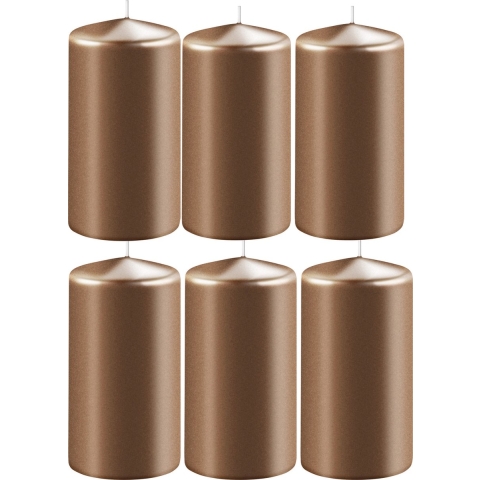 6x Metallic koperen cilinderkaarsen/stompkaarsen 6 x 12 cm 45 branduren -