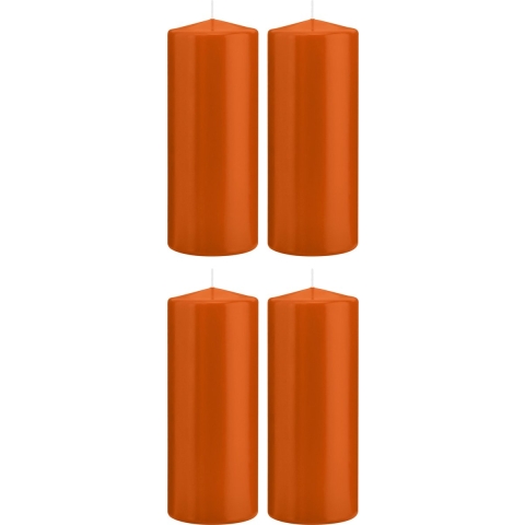 Cilinderkaars/stompkaars - 4x - oranje - 8 x 20 cm - 119 branduren -