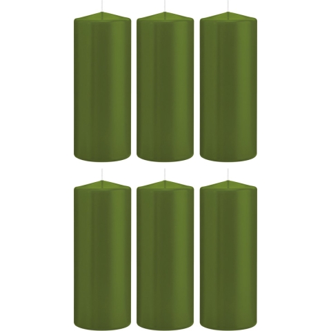 Cilinderkaars/stompkaars - 6x - olijfgroen - 8 x 20 cm - 119 branduren -