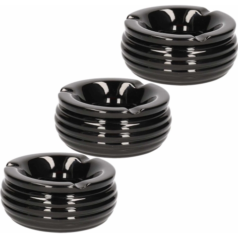 3x Terras asbakken/stormasbakken zwart 15 cm keramiek -