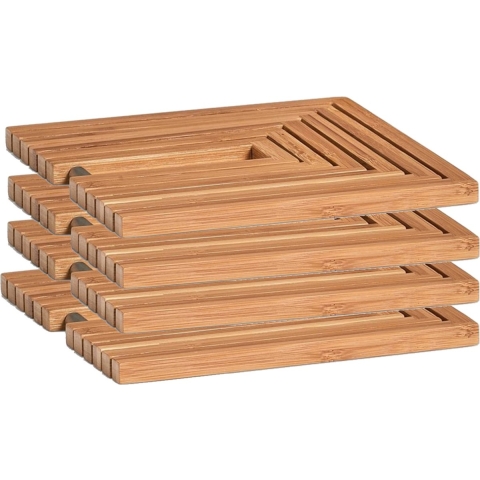 4x zeller pannenonderzetters - uitklapbaar - bamboe hout - 19-34 x 19 cm -