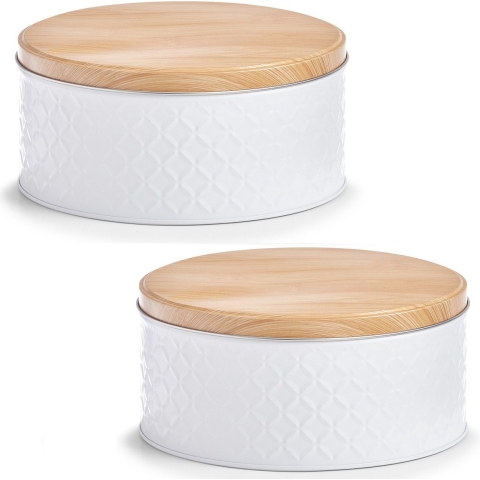 Voorraadblik - 6x - wit - 20 x 10 cm - 3,8 liter - bewaarblik met houtlook deksel -