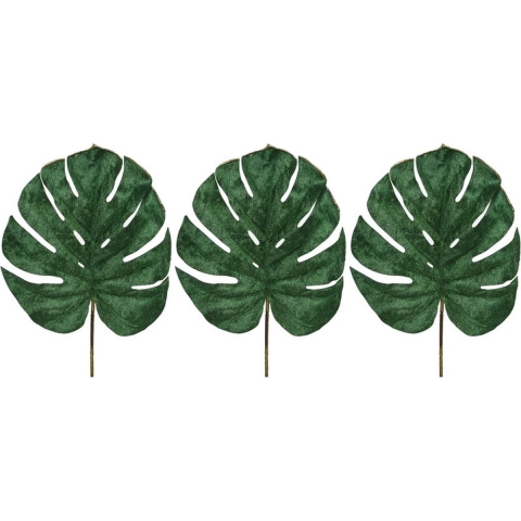 6x Groene fluwelen Monstera/gatenplant kunsttak kunstplanten 80 cm -