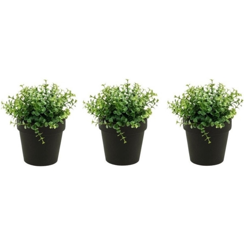 Set van 3x stuks kunstplanten eucalyptus groen in zwarte potjes 20 cm -
