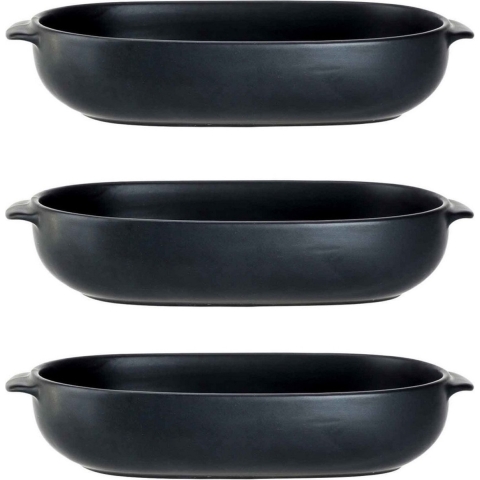 3x Zwarte ovenschalen van porselein 24 x 15 cm ovaal -