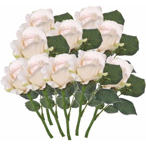 Kunstbloem roos Alice de luxe - 10x - wit creme - 30 cm - kunststof steel - decoratie -