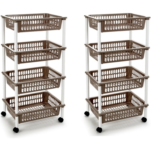 2x stuks taupe opberg trolley/roltafel met 4 manden 85 cm -