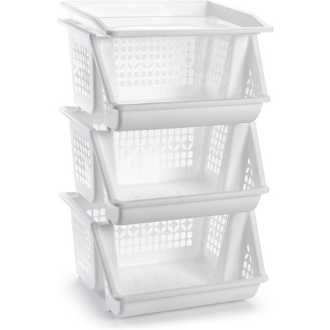 Opbergkrat - 6x - wit - 3 vakken - 62 cm - Stapelkratten - Stapelbare manden -