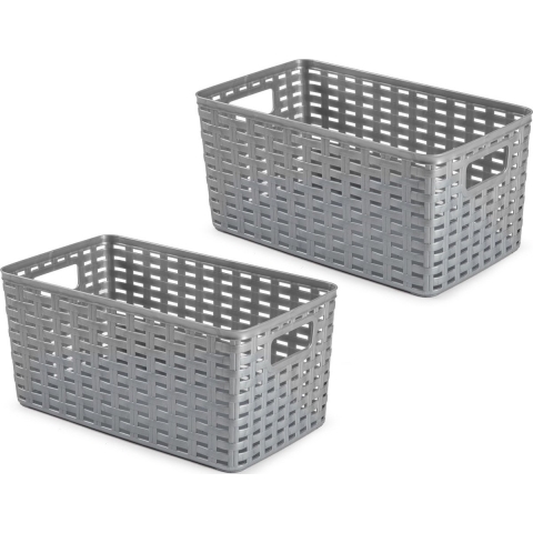 6x opbergboxen/opbergmanden rotan zilver kunststof - 15 x 28 x 13 cm -