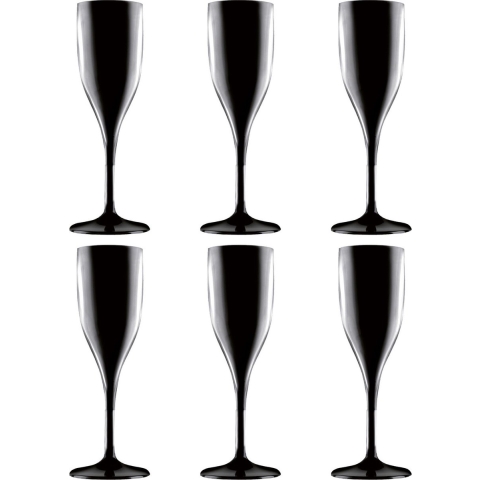 Set van 8x stuks champagne/prosecco flutes glazen zwart 150 ml van onbreekbaar kunststof -