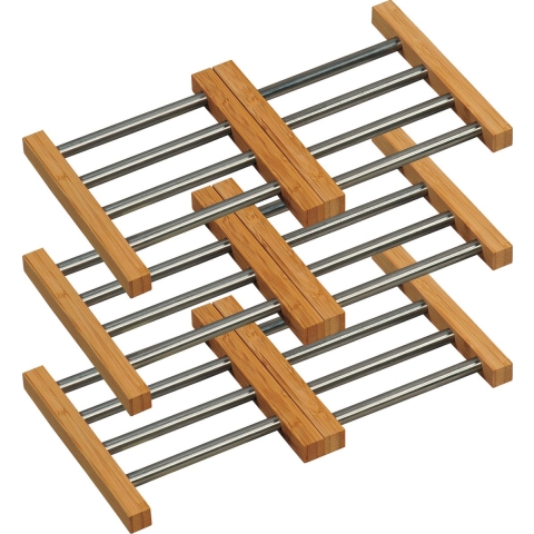 Uitschuifbare pannen onderzetter van RVS/bamboe - 6x - 22/34 x 22 cm - Vierkant -