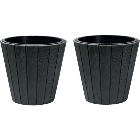 Set van 3 stuks grijze bloempotten/plantenpotten hout-look rond 40 cm -