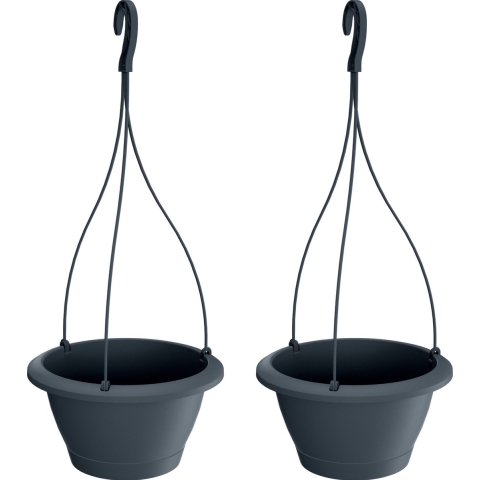 6x Antraciet kunststof hangende Respana bloempotten/plantenpotten 23 cm met kunststof haak -