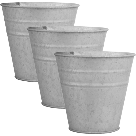 10x stuks oud zinken emmertjes/bloempotten zilver 9 cm -