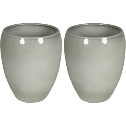 2x stuks bloemen vaas/vazen bloempot grijs van keramiek D20 x H23.5 cm -