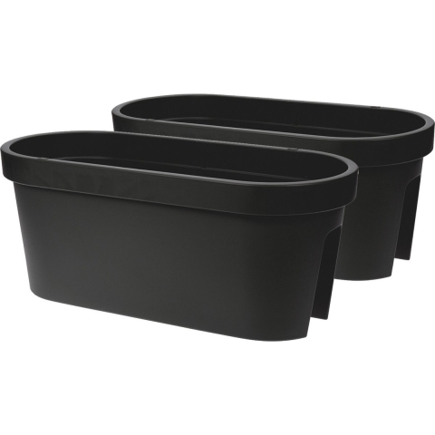 Set van 2x stuks balkon plantenbakken/bloembakken antraciet 60 x 25 cm ovaal van kunststof -