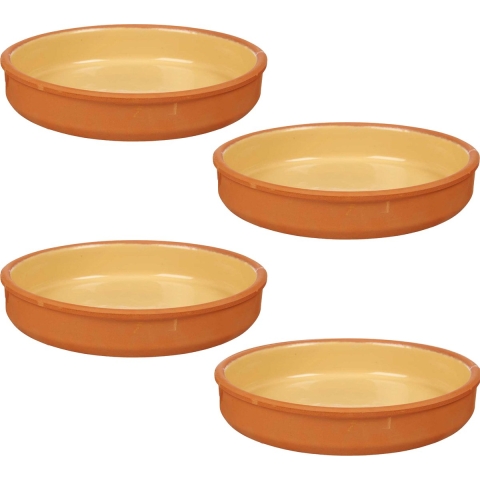 4x stuks tapas/hapjes serveren/oven schaal terracotta/geel 23 x 4 cm -