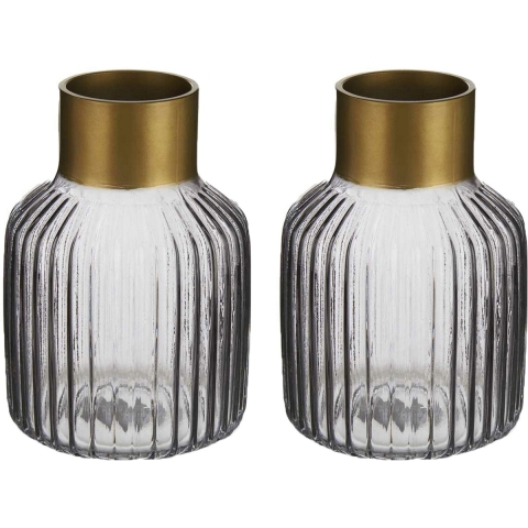 Bloemenvazen 2x stuks - luxe decoratie glas - grijs/goud - 12 x 18 cm -