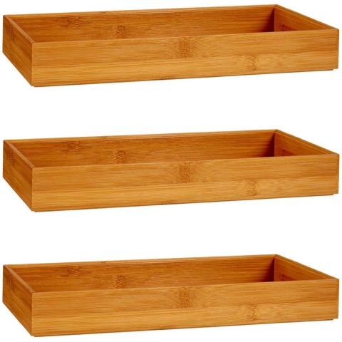 3x Stuks Kast/lade/make-up organizers bamboe hout bakje 38 x 15 x 5 cm -